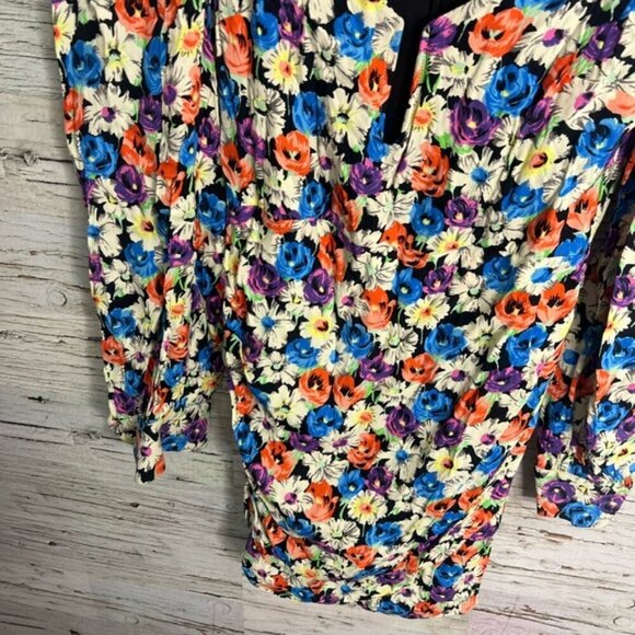 Zara Orange and Blue Puff Sleeve Bodycon Dress floral size xs - Picture 3 of 9